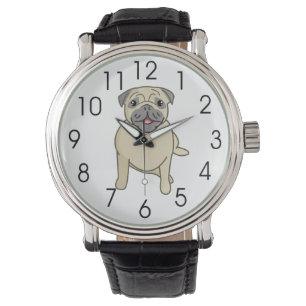 Happy Pug Sitting Down, Digital Illustration Watch