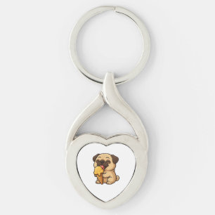 Happy pug with ice cream summer cartoon keychain