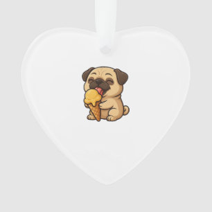 Happy pug with ice cream summer cartoon ornament