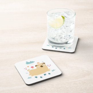 Happy Puggy Cork-Backed Coasters