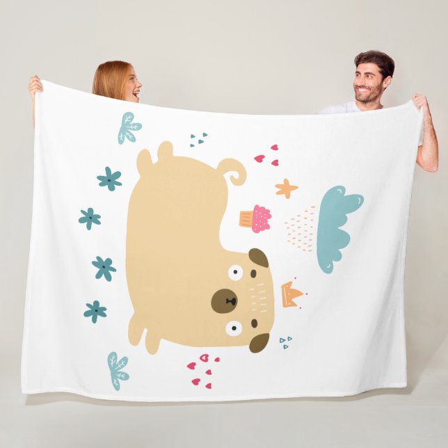 Happy Puggy Fleece Blanket (In Situ)