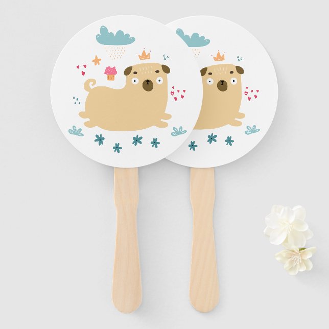 Happy Puggy Hand Fans (Front and Back)