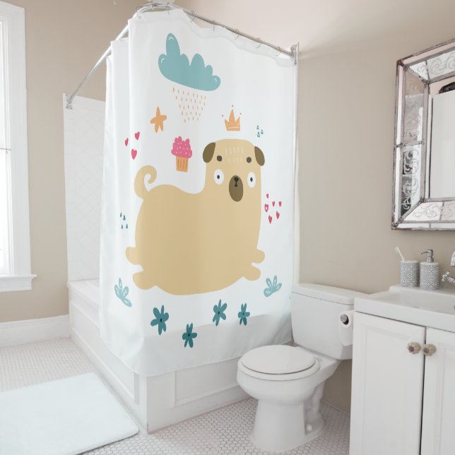 Happy Puggy Shower Curtain (In Situ)