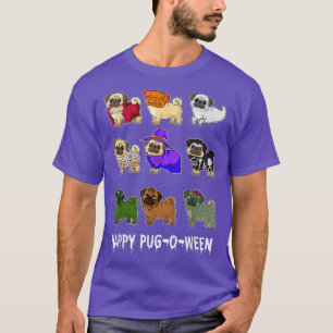 Happy Pugoween Pug Witch Zombie Skeleton Mummy Hal T-Shirt