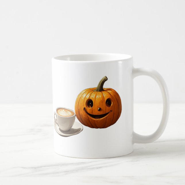 Happy Pumpkin Holding Latte For Cozy Fall Days 🍁 Coffee Mug (Right)