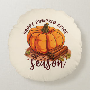 Happy Pumpkin Spice Season – Cozy Autumn Vibes Round Pillow