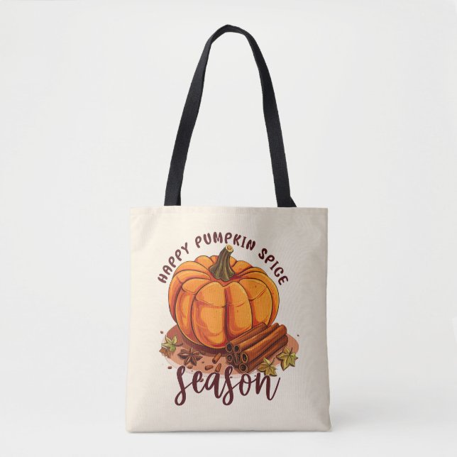 Happy Pumpkin Spice Season – Cozy Autumn Vibes Tote Bag (Front)