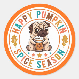 Happy Pumpkin Spice Season Pug  Classic Round Sticker