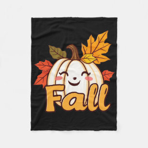 Happy Pumpkin with Fall Leaves Fleece Blanket