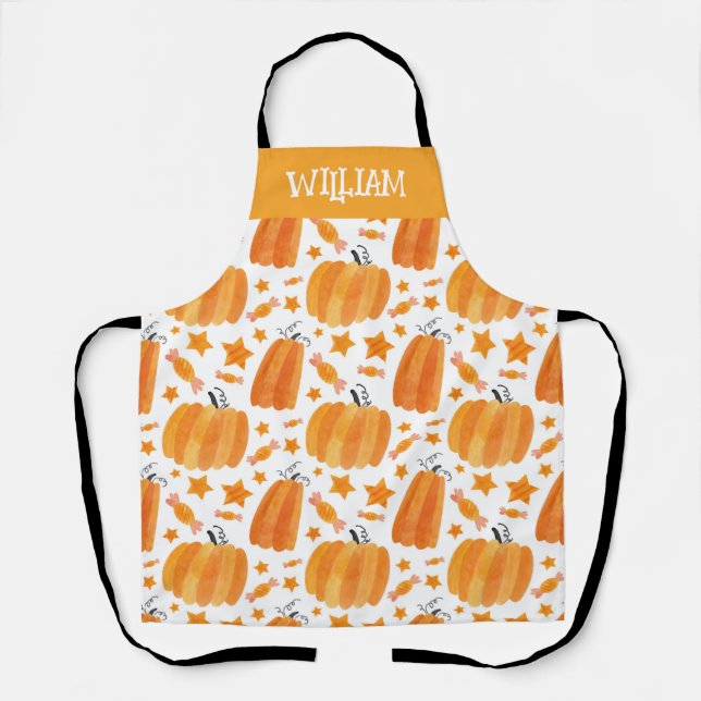 Happy Pumpkins All Over Print Kitchen Apron (Front)