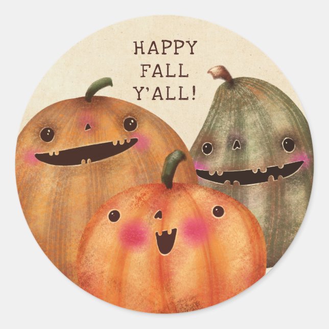 Happy Pumpkins  - Cute Halloween Classic Round Sticker (Front)
