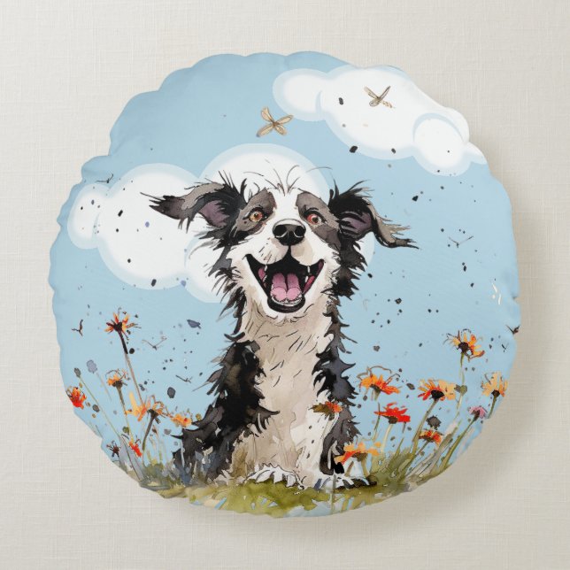 Happy Pup Round Pillow (Front)