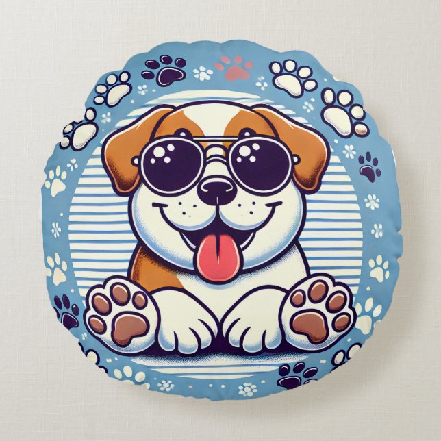 Happy Pup Round Pillow (Front)