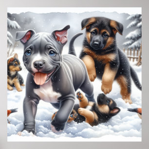 Happy Puppies Play Poster