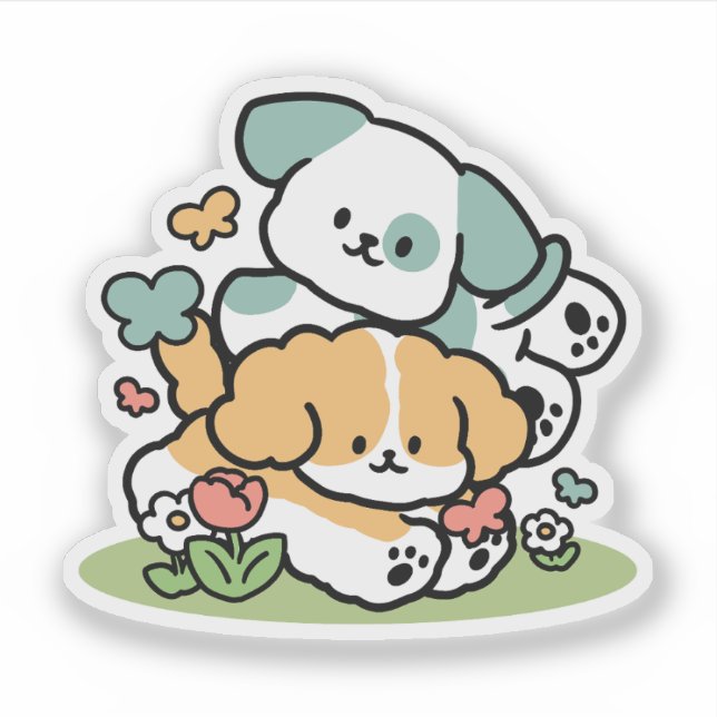 Happy Puppies Rolling Into May – Kawaii Dog Art (Front)