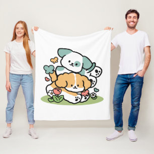 Happy Puppies Rolling Into May – Kawaii Dog Art Fleece Blanket