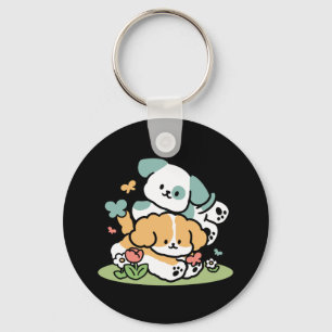Happy Puppies Rolling Into May – Kawaii Dog Art Keychain