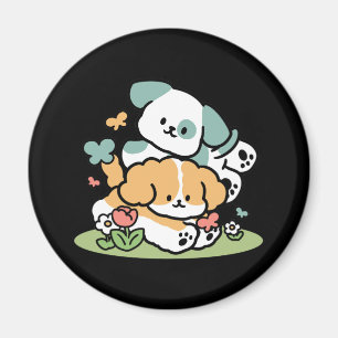 Happy Puppies Rolling Into May – Kawaii Dog Art Magnet