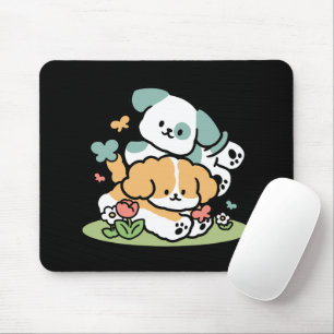 Happy Puppies Rolling Into May – Kawaii Dog Art Mouse Pad