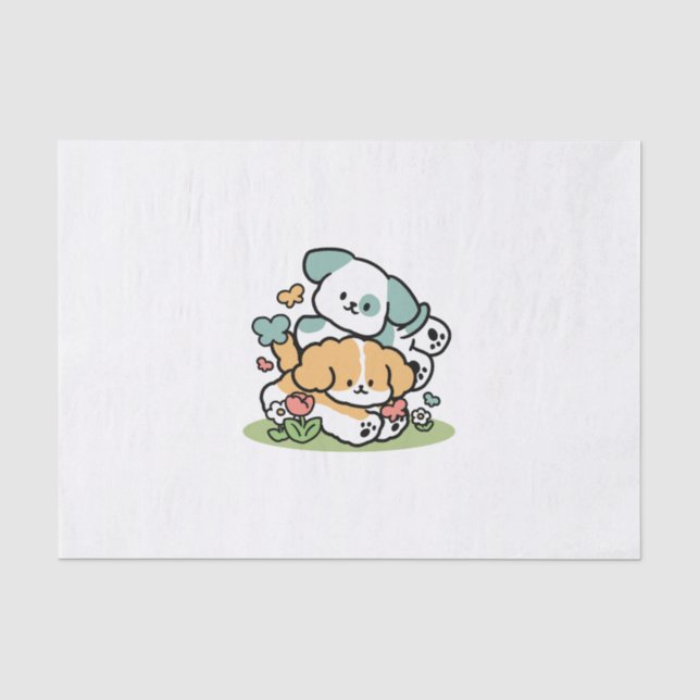 Happy Puppies Rolling Into May – Kawaii Dog Art Tissue Paper (Front)