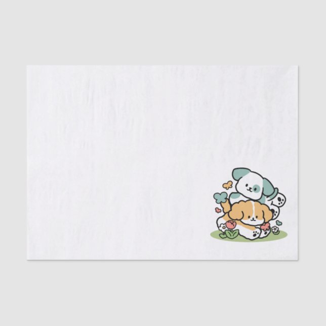 Happy Puppies Rolling Into May – Kawaii Dog Art Tissue Paper (Front)