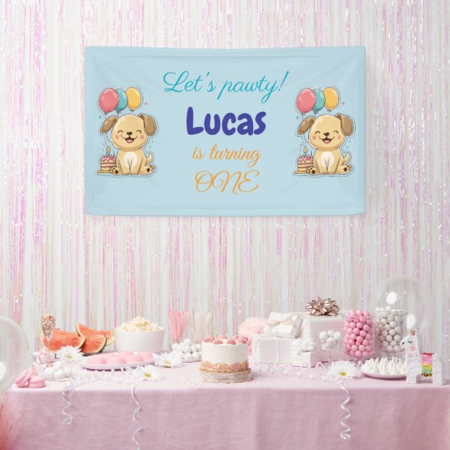 Happy Puppy, Boy, Let's Pawty, 1st Birthday  Banner (Party)