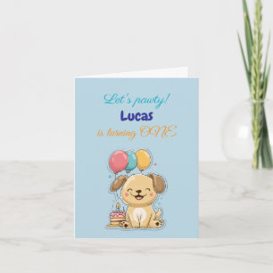 Happy Puppy, Boy, Let's Pawty, 1st Birthday, Card, Invitation