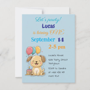 Happy Puppy, Boy, Let's Pawty, 1st Birthday  Invitation