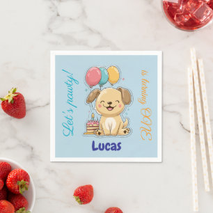 Happy Puppy, Boy, Let's Pawty, 1st Birthday Napkin