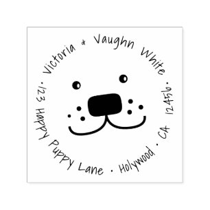 Happy Puppy Dog Return Address - Funny Pet Self-inking Stamp