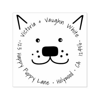 Happy Puppy Dog Return Address - Funny Pet Self-inking Stamp