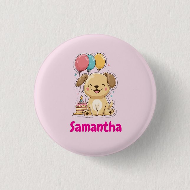 Happy Puppy Pawty, 1st Birthday, Personalized 1 Inch Round Button (Front)