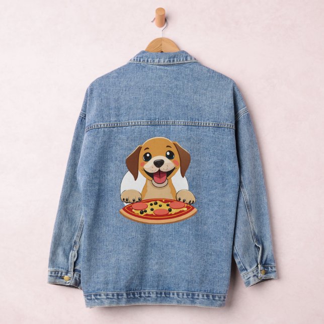 Happy Puppy with a Delicious Pizza Denim Jacket (Hangar)