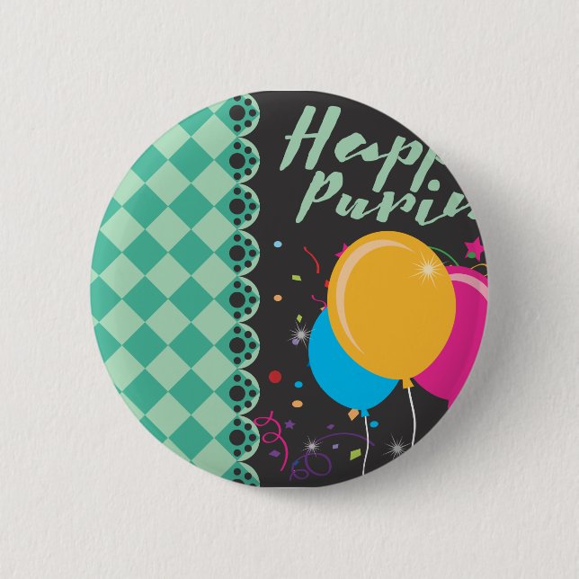happy purim 2 inch round button (Front)