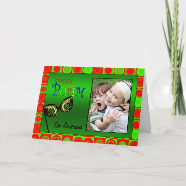 Happy Purim Bright Circles Card (Front)