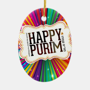 happy purim ceramic ornament