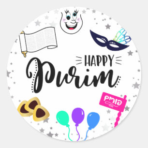 Happy Purim Classic Round Sticker