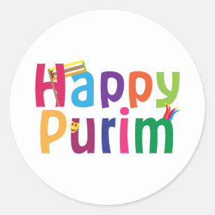 Happy Purim colourful design Classic Round Sticker