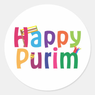 Happy Purim colourful design Classic Round Sticker