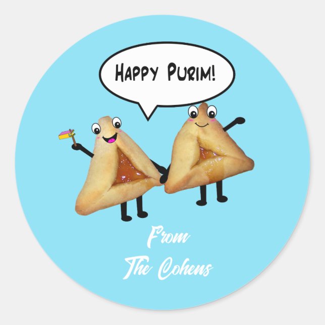 Happy Purim - customizable background colour Classic Round Sticker (Front)