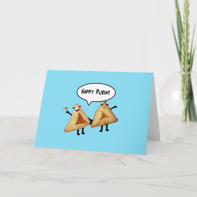 Happy Purim Cute Smiling Hamentaschen Cartoon Card (Front)