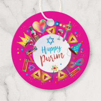 Happy Purim Festival Colourful Vintage Decoration Favour Tags