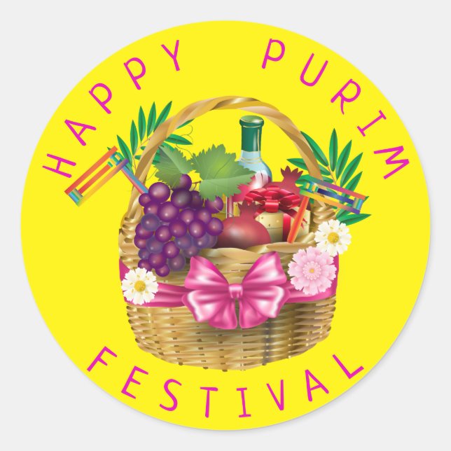 Happy Purim Festival Funny Clown Kids Party Classic Round Sticker (Front)