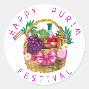 Happy Purim Festival Funny Clown Kids Party Classic Round Sticker