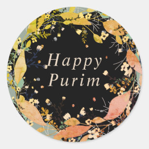 Happy Purim feuille fleurie couronne autocollant j