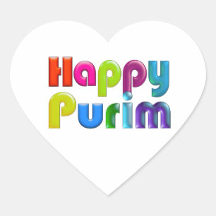 HAPPY PURIM funky Heart Sticker