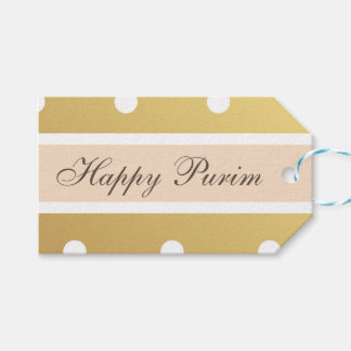 Happy Purim Gift Tag Gold Polka Dots