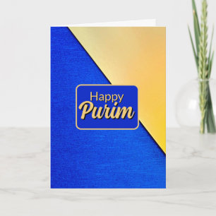 Happy Purim Greeting Card - Gold Blue Geometric