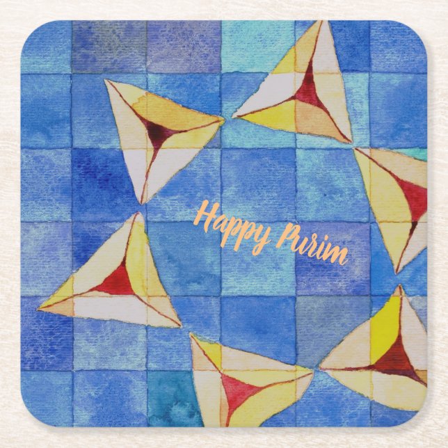 Happy Purim Hamentashen coasters (Front)