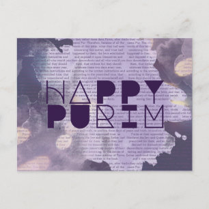 HAPPY PURIM in Purple with Esther Story Postcard